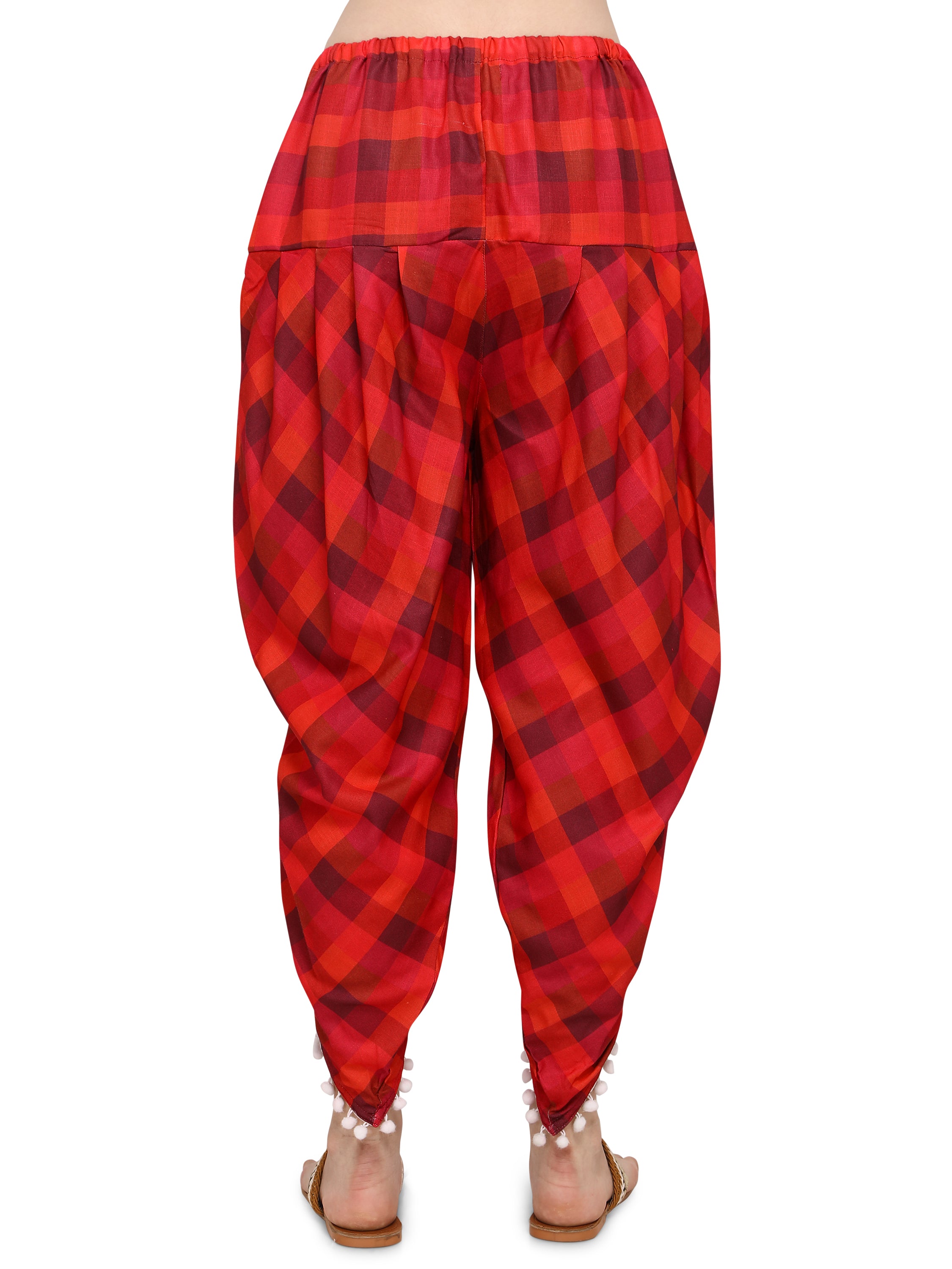 Black and Red Check Dhoti with Pompom Detailing (MFDHOTI02)