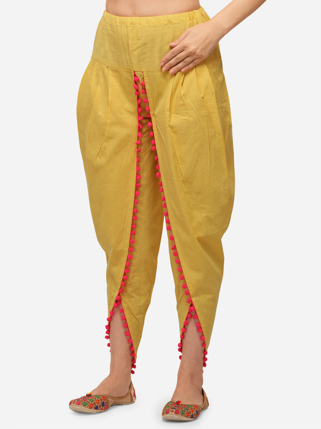 Mustard Dhoti with Red pompom detailing (MFDHOTI03)