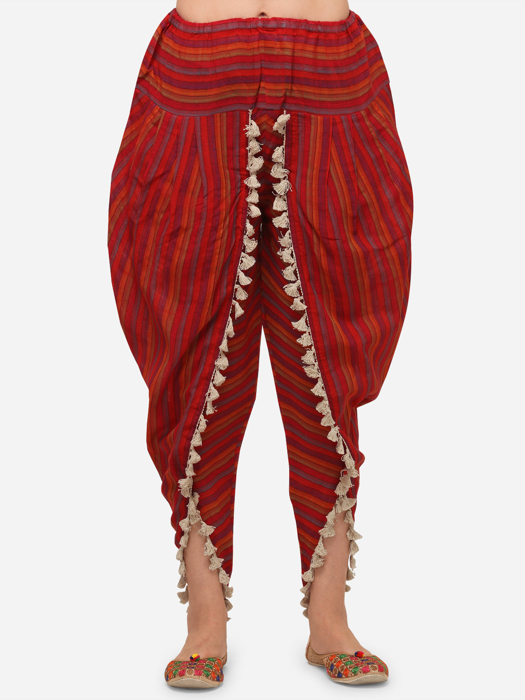 Multicoloured striped Dhoti with lace detailing (MFDHOTI04)