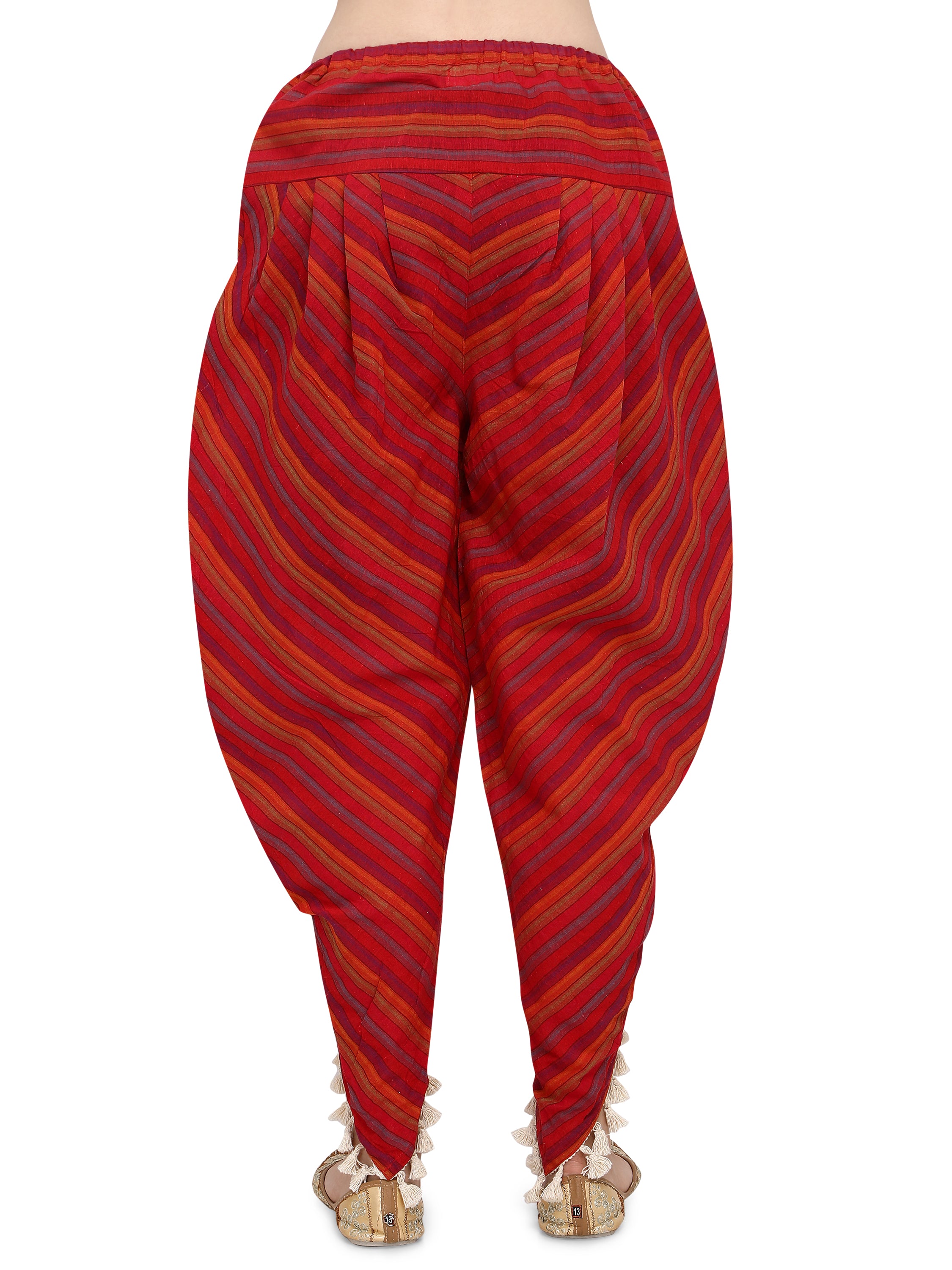 Multicoloured striped Dhoti with lace detailing (MFDHOTI04)