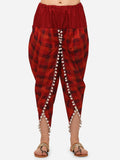 Red and Maroon check dhoti with pompon lace (MFDHOTI06)
