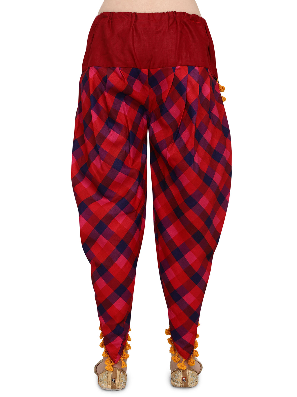 Red and Maroon check dhoti with pompon lace (MFDHOTI06)