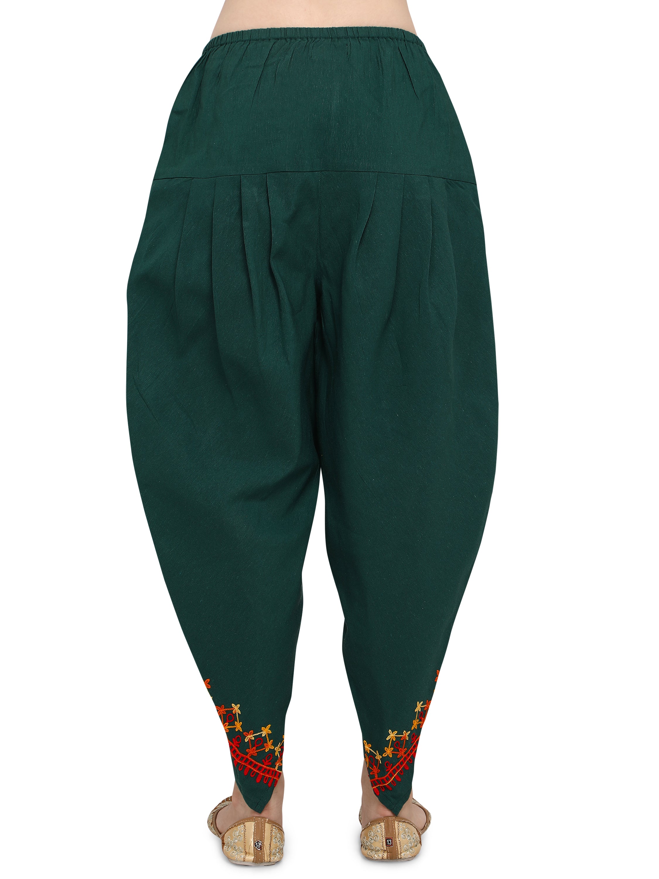 Bottle Green dhoti with Multicoloured embroidery at the edges (MFDHOTI08)