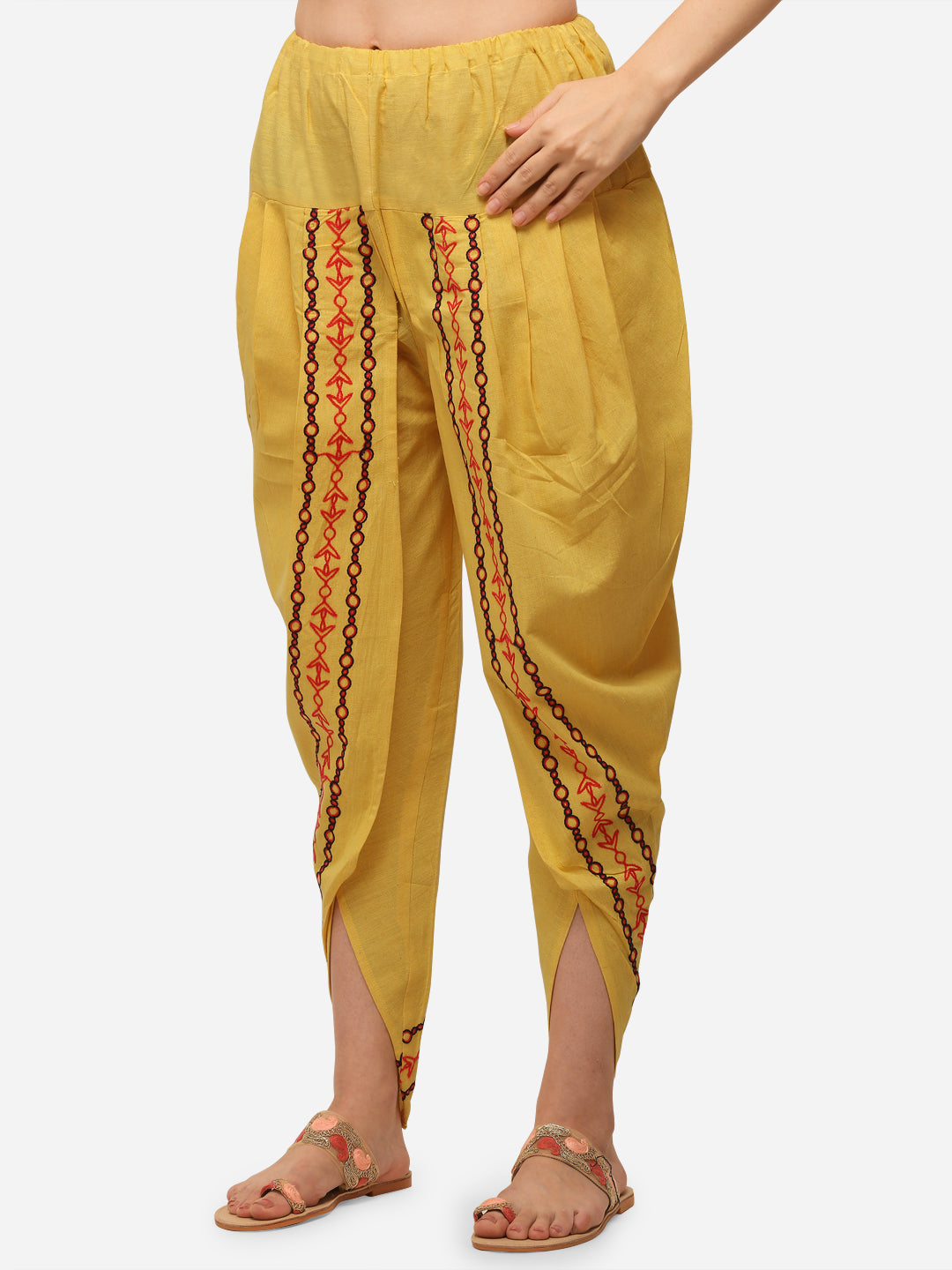 Mustard Dhoti wth beautiful embroidery at the edges (MFDHOTI11)