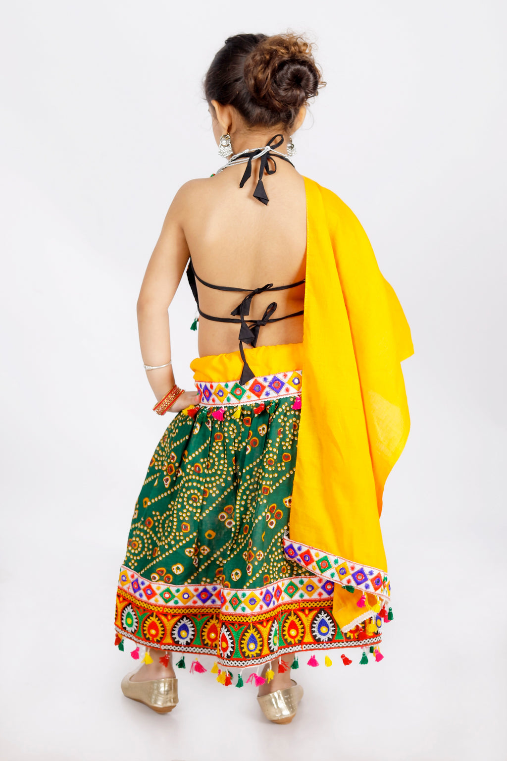 Banjara India Kutchi Emboidered Black Girls Chaniya Choli with Dupatta (CC-RJS) - Green