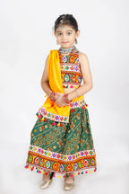 Banjara India Kutchi Emboidered Black Girls Chaniya Choli with Dupatta (CC-RJS) - Green