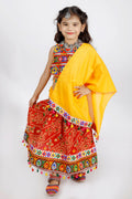 Banjara India Kutchi Emboidered Black Girls Chaniya Choli with Dupatta (CC-RJS) - Red