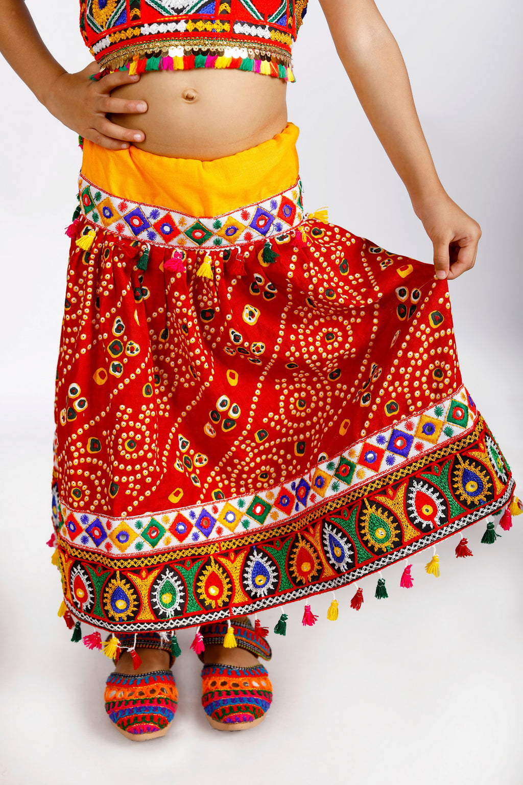 Banjara India Kutchi Emboidered Black Girls Chaniya Choli with Dupatta (CC-RJS) - Red
