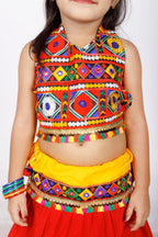 Banjara India Kutchi Emboidered Black Girls Chaniya Choli with Dupatta (CC-DMN) - Red