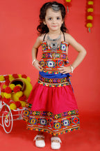 Banjara India Kutchi Emboidered Black Girls Chaniya Choli with Dupatta (CC-DMN) - Pink
