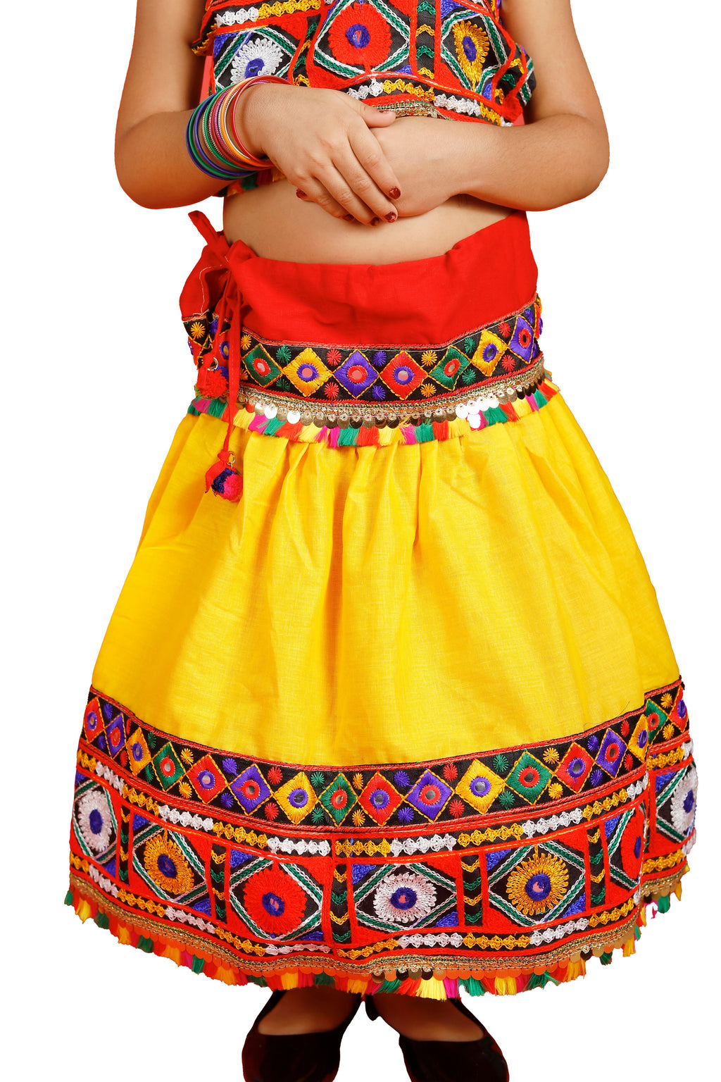 Banjara India Kutchi Emboidered Black Girls Chaniya Choli with Dupatta (CC-DMN) - Yellow