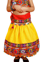 Banjara India Kutchi Emboidered Black Girls Chaniya Choli with Dupatta (CC-DMN) - Yellow