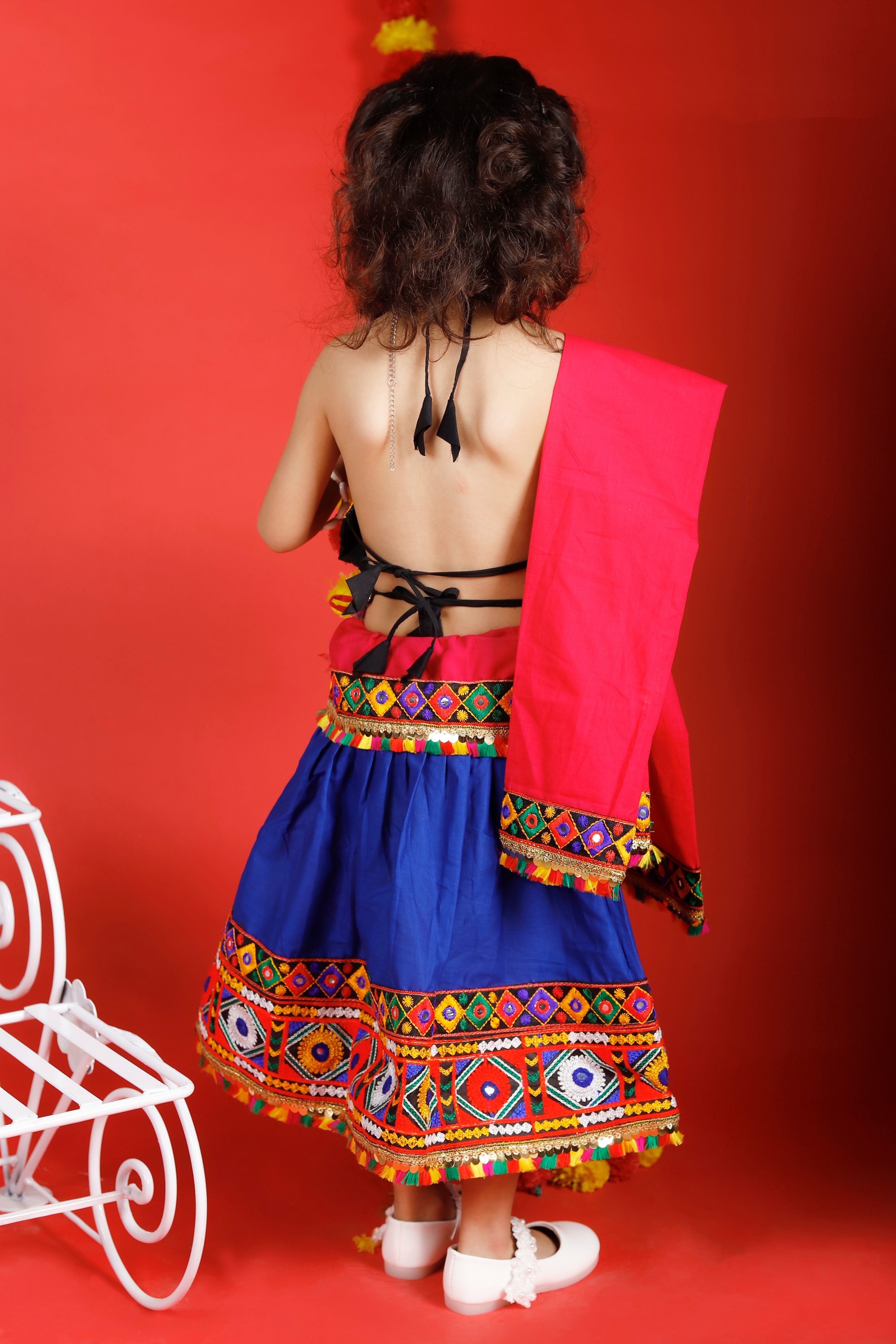 Banjara India Kutchi Emboidered Black Girls Chaniya Choli with Dupatta (CC-DMN) - Blue