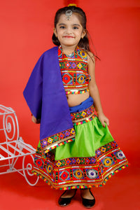 Banjara India Kutchi Emboidered Girls Chaniya Choli with Dupatta (CC-DMN) - Green