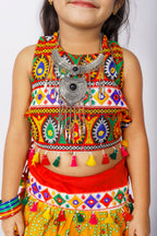 Banjara India Kutchi Emboidered Black Girls Chaniya Choli with Dupatta (CC-RJS) - Yellow