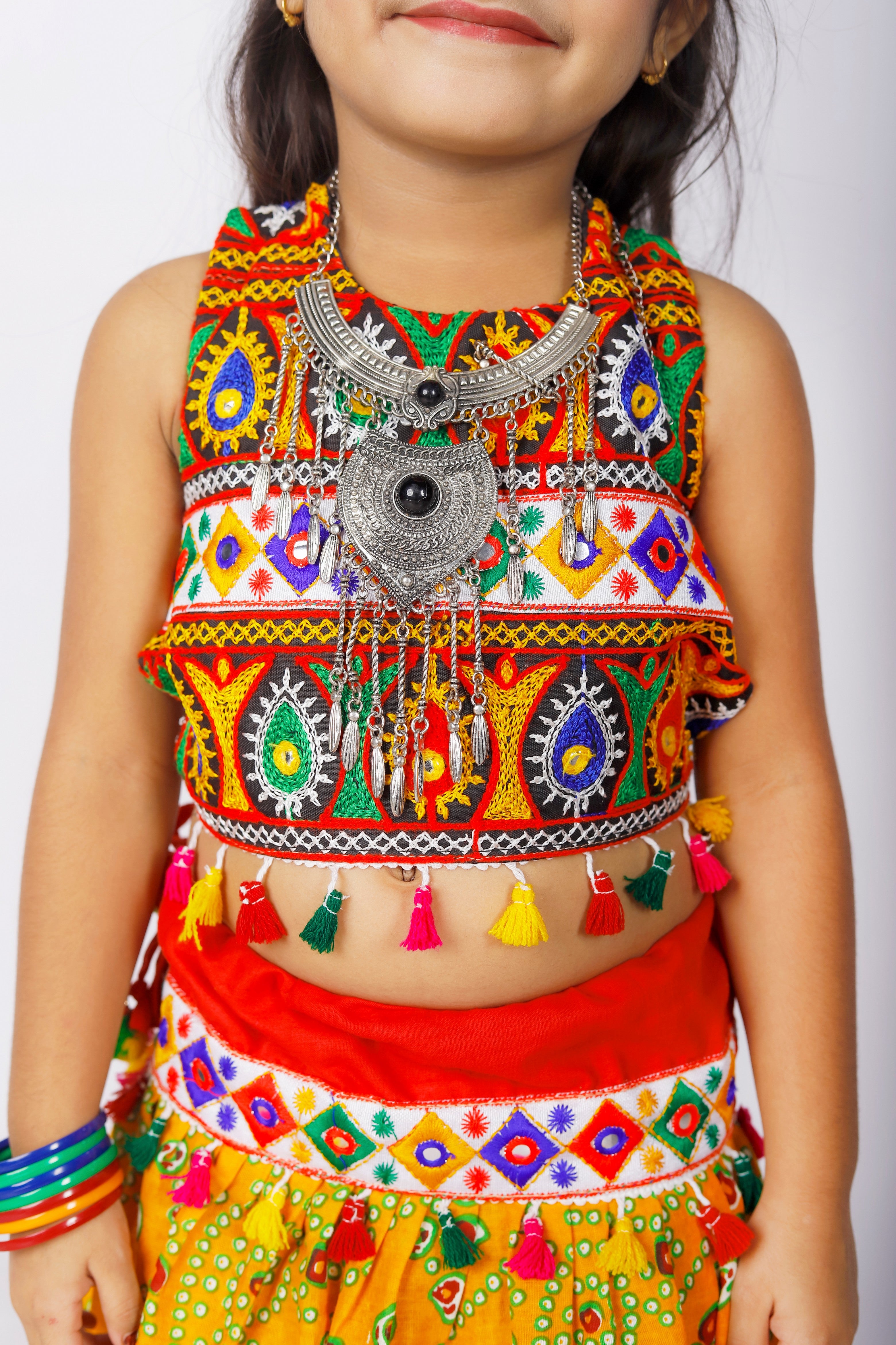 Banjara India Kutchi Emboidered Black Girls Chaniya Choli with Dupatta (CC-RJS) - Yellow