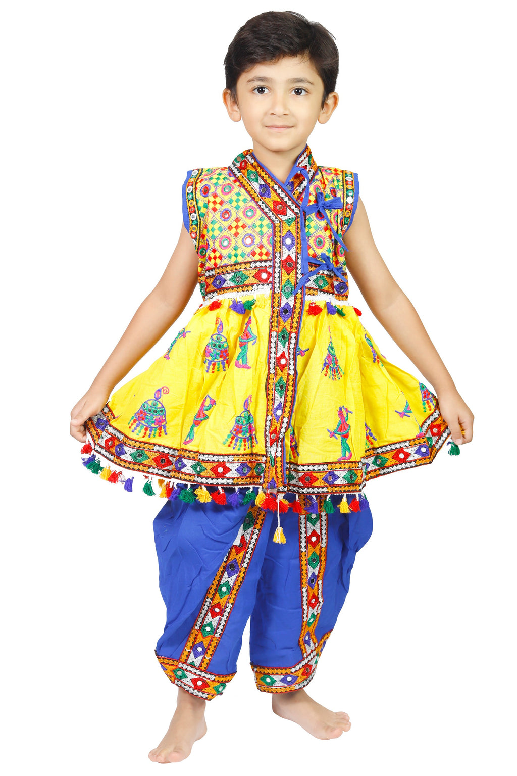 Embroidered Kedia Dhoti Set For Boys & Girls- KD-RGR-Yellow
