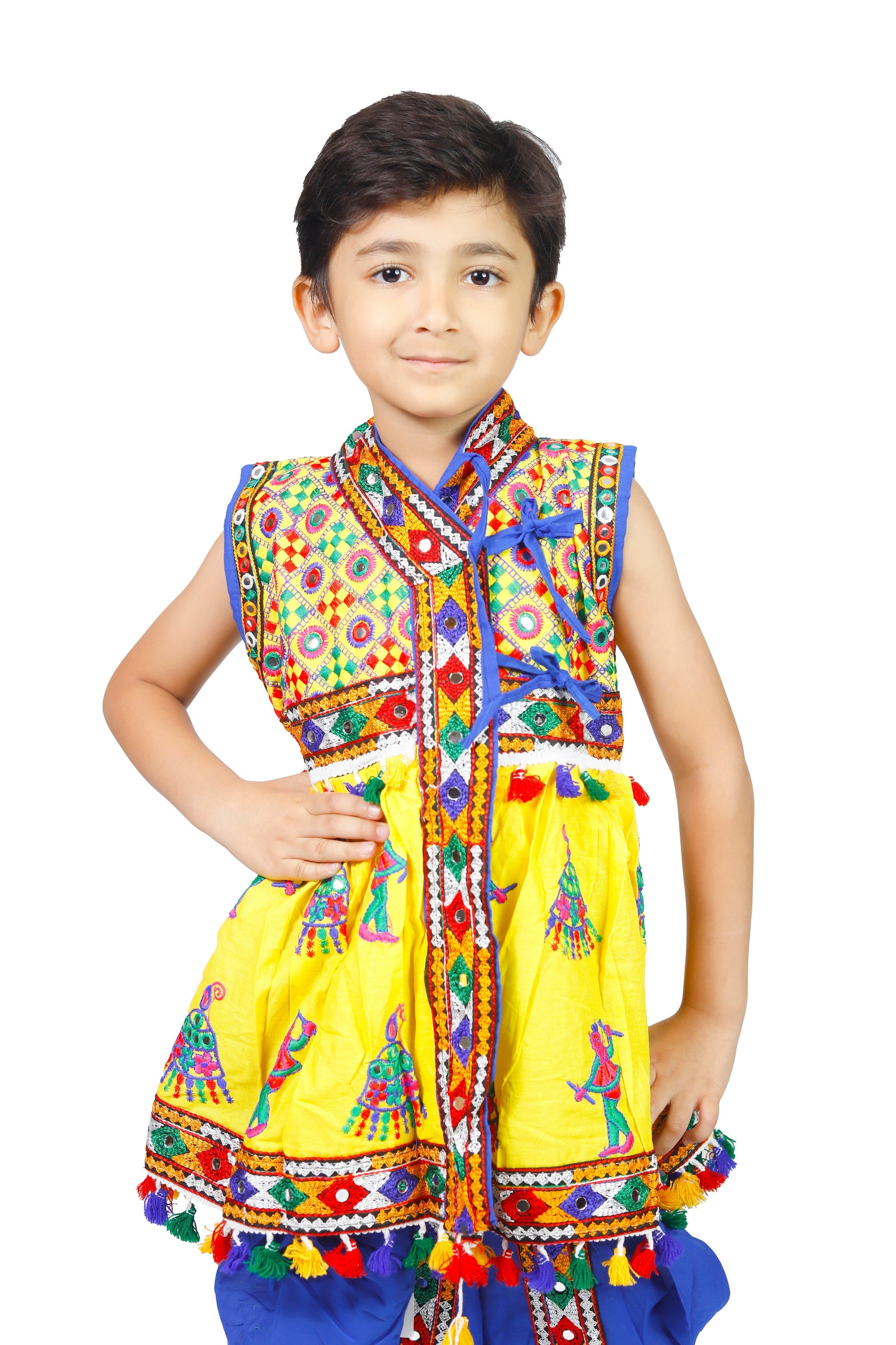 Embroidered Kedia Dhoti Set For Boys & Girls- KD-RGR-Yellow