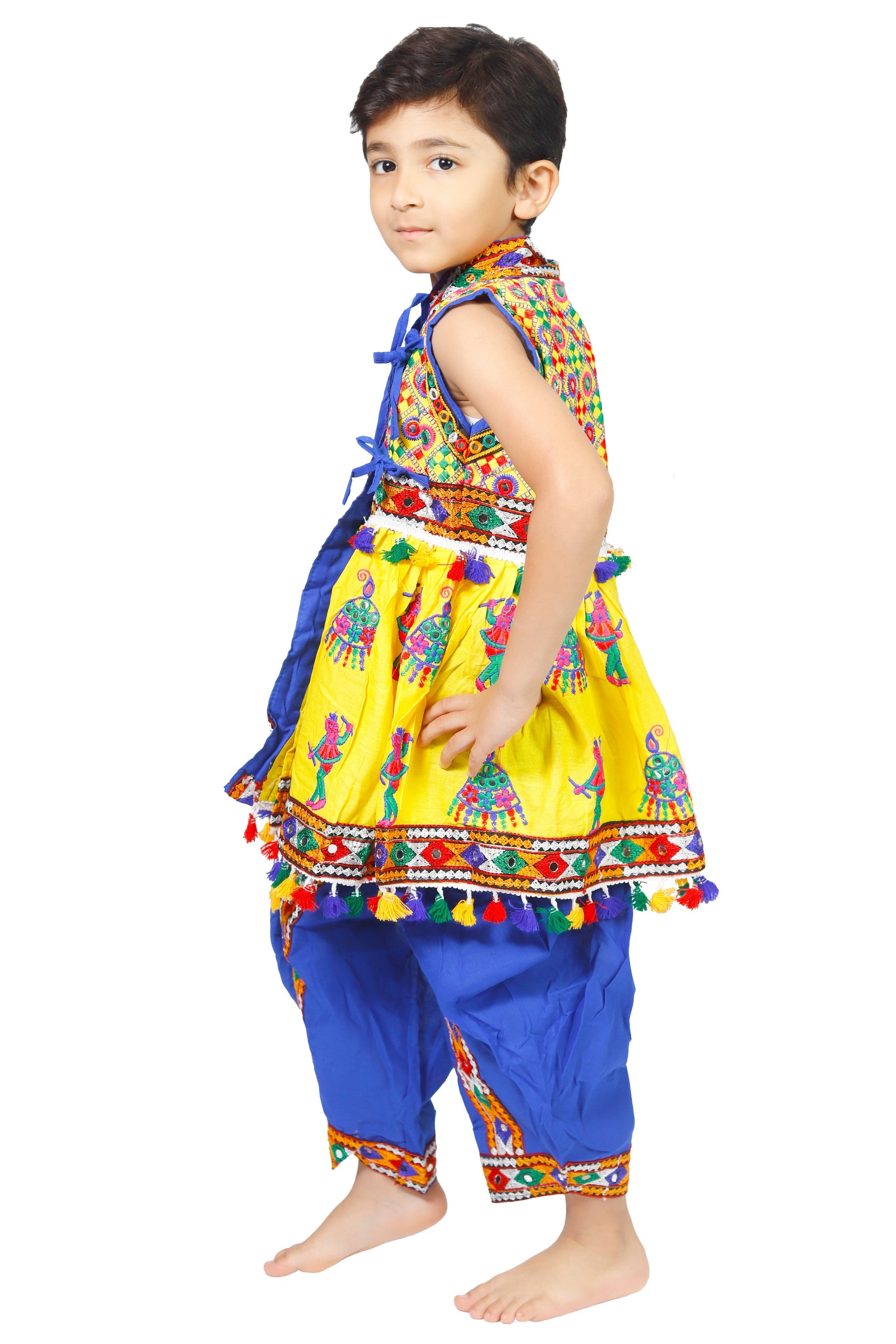 Embroidered Kedia Dhoti Set For Boys & Girls- KD-RGR-Yellow