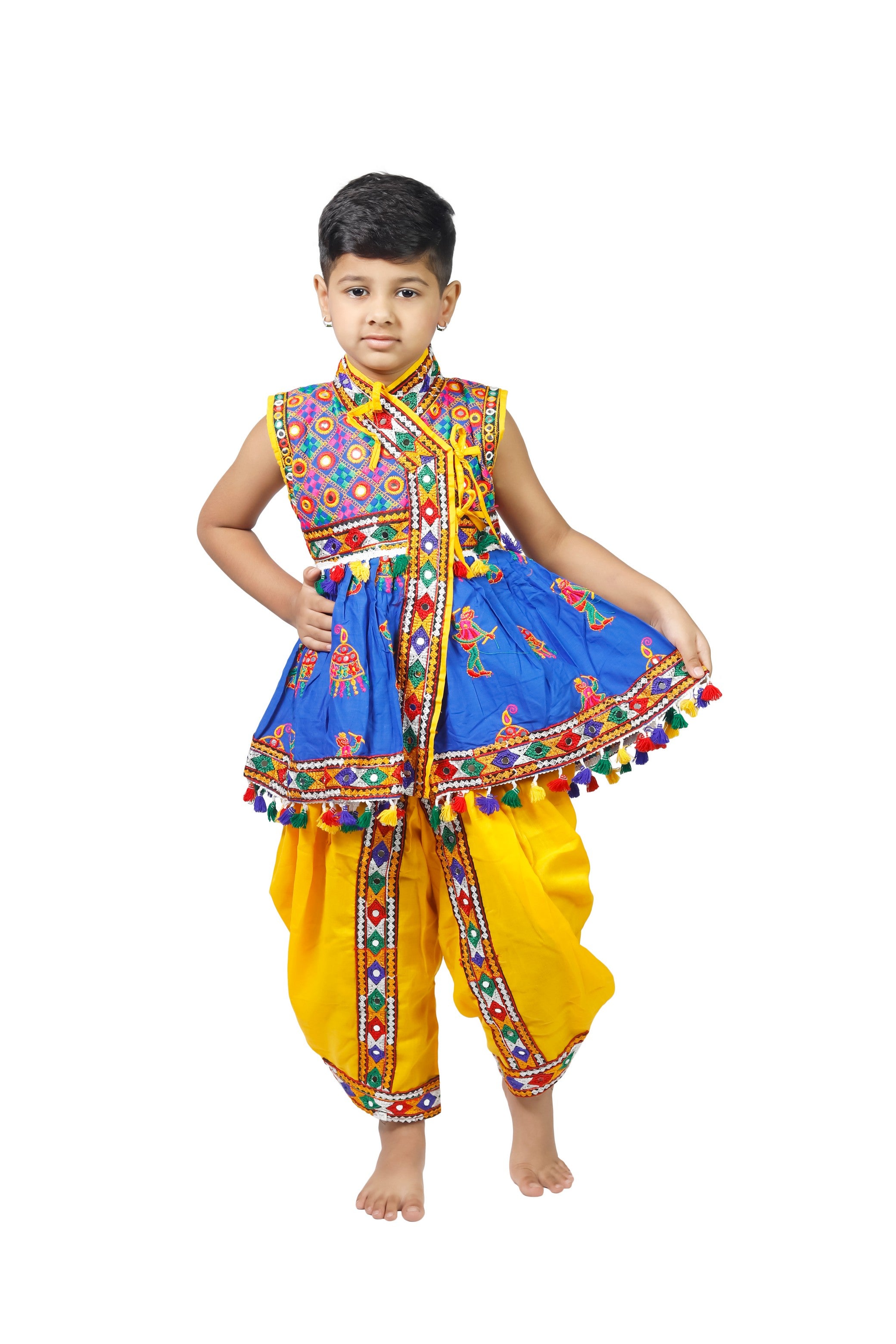 Embroidered Kedia Dhoti Set For Boys & Girls- KD-RGR-Blue
