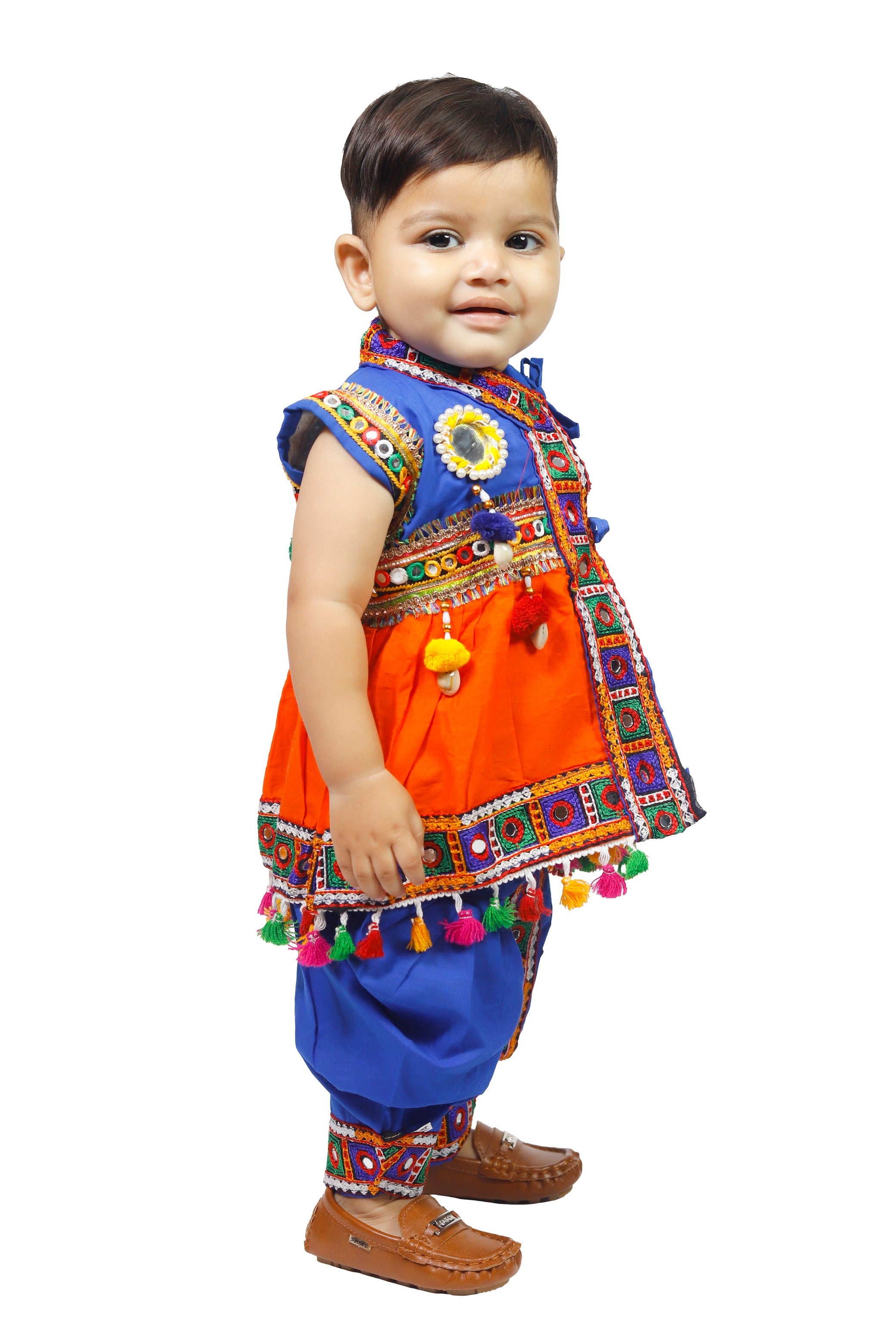 Embroidered Kedia Dhoti Set For Boys & Girls- KD-BGD-Orange