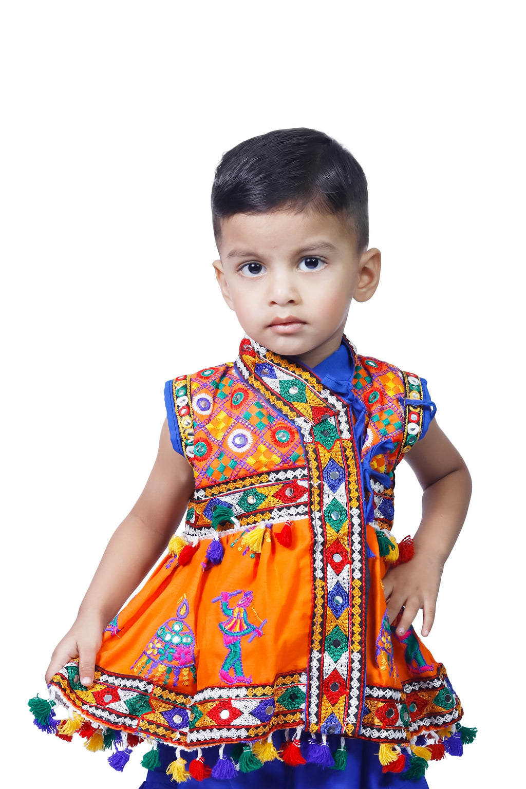 Embroidered Kedia Dhoti Set For Boys & Girls- KD-RGR-Orange