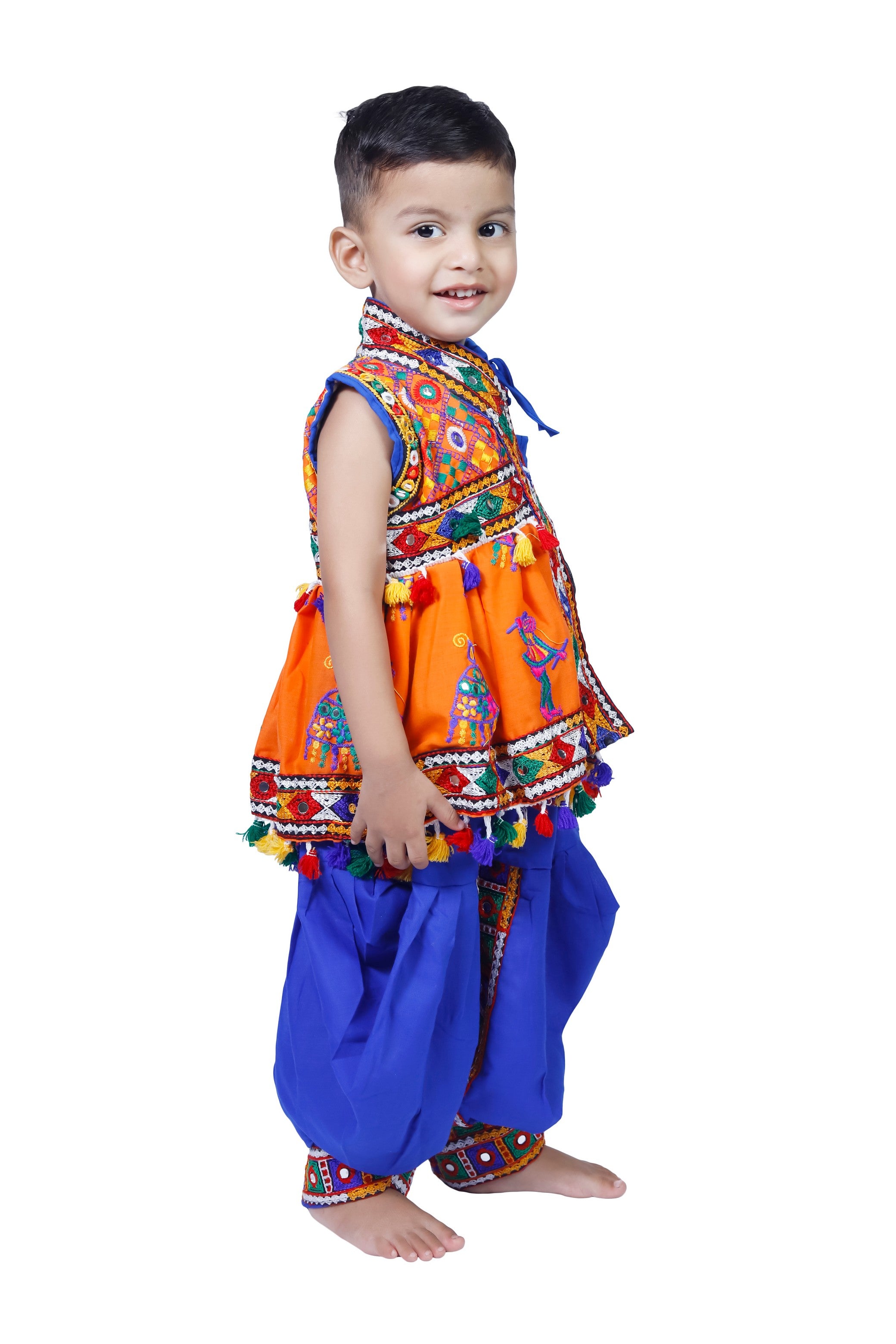 Embroidered Kedia Dhoti Set For Boys & Girls- KD-RGR-Orange