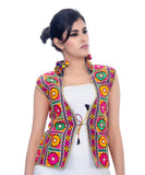 Banjara India Women's Dupion Silk Kutchi Embroidered Sleeveless Waist Length Jacket/Koti/Shrug (Bharchak) - MJK-BHK01 - Banjara India