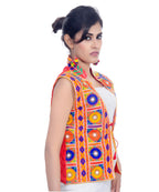 Banjara India Women's Dupion Silk Kutchi Embroidered Sleeveless Waist Length Jacket/Koti/Shrug (Bharchak) - MJK-BHK03 - Banjara India