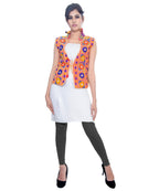 Banjara India Women's Dupion Silk Kutchi Embroidered Sleeveless Waist Length Jacket/Koti/Shrug (Bharchak) - MJK-BHK03 - Banjara India