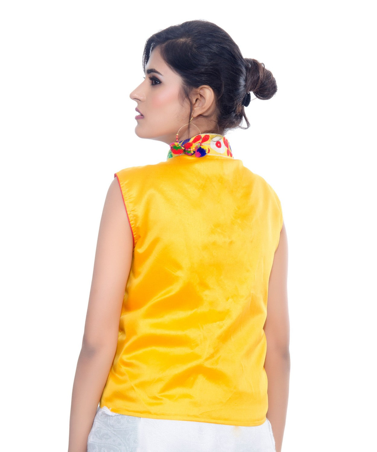 Banjara India Women's Dupion Silk Kutchi Embroidered Sleeveless Waist Length Jacket/Koti/Shrug (Bharchak) - MJK-BHK05 - Banjara India