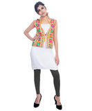 Banjara India Women's Dupion Silk Kutchi Embroidered Sleeveless Waist Length Jacket/Koti/Shrug (Bharchak) - MJK-BHK05 - Banjara India
