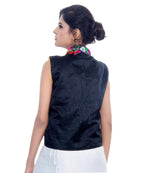 Banjara India Women's Dupion Silk Kutchi Embroidered Sleeveless Waist Length Jacket/Koti/Shrug (Chakachak) - MJK-CHK01 - Banjara India