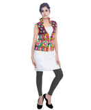 Banjara India Women's Dupion Silk Kutchi Embroidered Sleeveless Waist Length Jacket/Koti/Shrug (Chakachak) - MJK-CHK01 - Banjara India