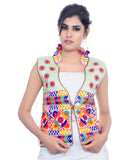Banjara India Women's Dupion Silk Kutchi Embroidered Sleeveless Waist Length Jacket/Koti/Shrug (Chakachak) - MJK-CHK02 - Banjara India