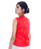 Banjara India Women's Dupion Silk Kutchi Embroidered Sleeveless Waist Length Jacket/Koti/Shrug (Chakachak) - MJK-CHK03 - Banjara India