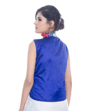 Banjara India Women's Dupion Silk Kutchi Embroidered Sleeveless Waist Length Jacket/Koti/Shrug (Chakachak) - MJK-CHK04 - Banjara India
