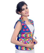 Banjara India Women's Dupion Silk Kutchi Embroidered Sleeveless Waist Length Jacket/Koti/Shrug (Chakachak) - MJK-CHK04 - Banjara India