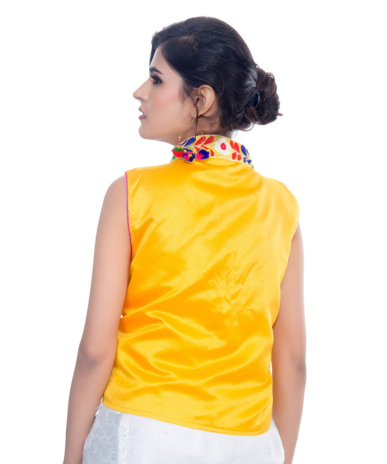Banjara India Women's Dupion Silk Kutchi Embroidered Sleeveless Waist Length Jacket/Koti/Shrug (Chakachak) - MJK-CHK05 - Banjara India