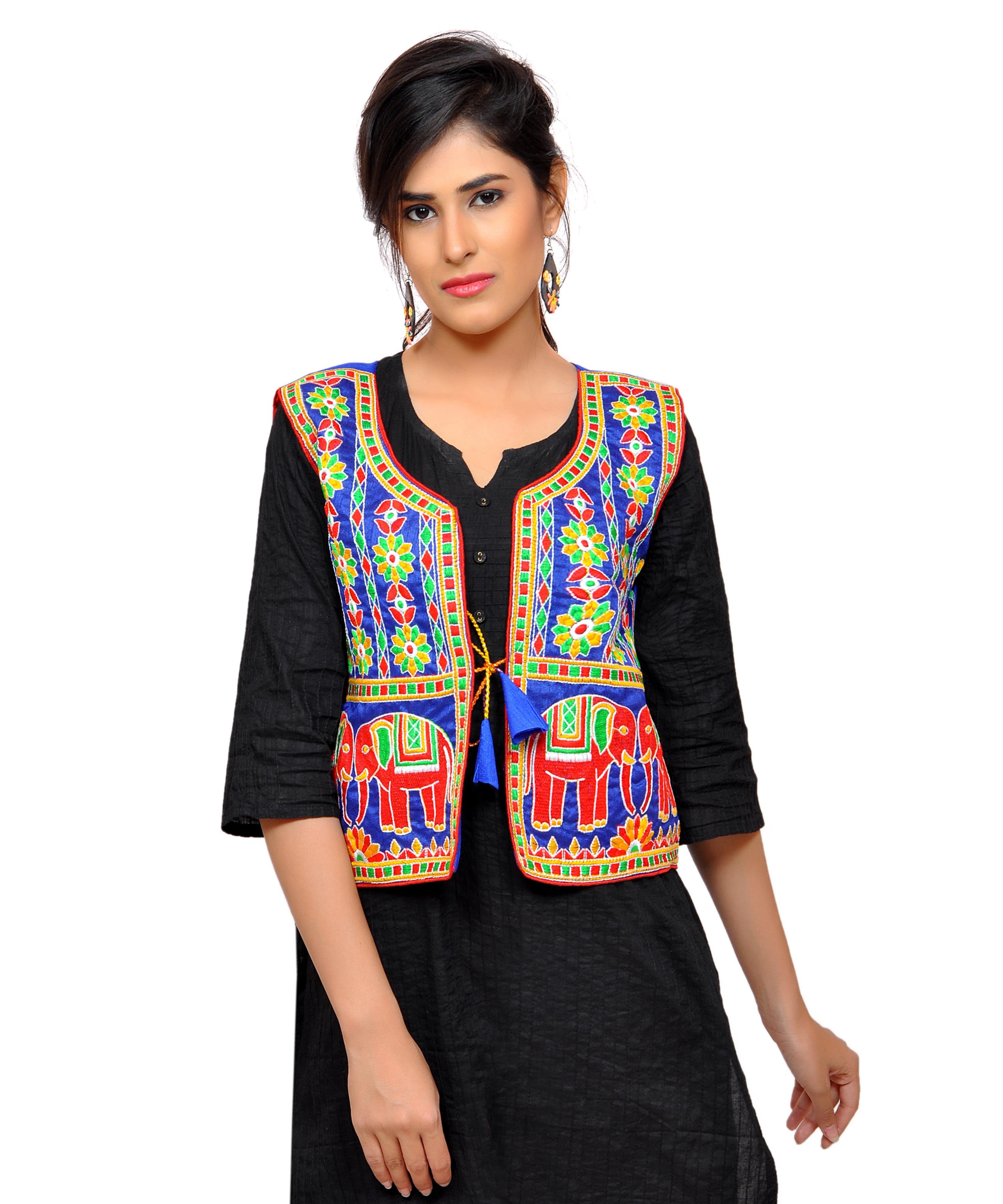 Dupion Silk Kutchi Embroidered Waist Length Jacket/Koti/Shrug (Circus) - MJK-CIRCUS04