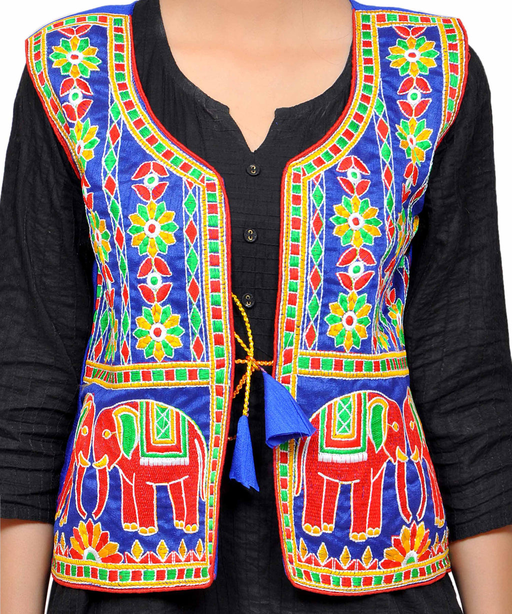 Dupion Silk Kutchi Embroidered Waist Length Jacket/Koti/Shrug (Circus) - MJK-CIRCUS04