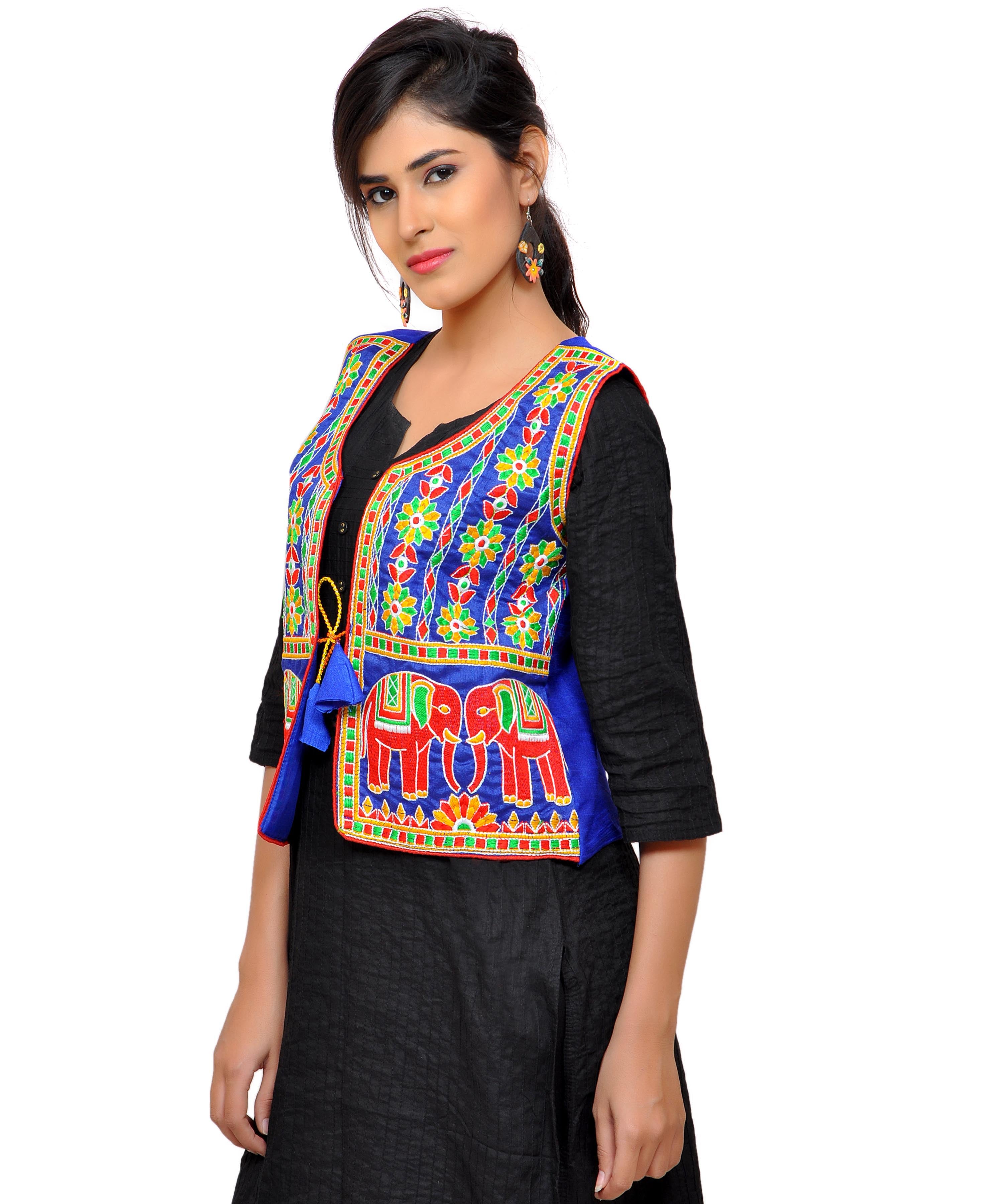 Dupion Silk Kutchi Embroidered Waist Length Jacket/Koti/Shrug (Circus) - MJK-CIRCUS04