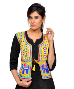 Dupion Silk Kutchi Embroidered Waist Length Jacket/Koti/Shrug (Circus) - MJK-CIRCUS05