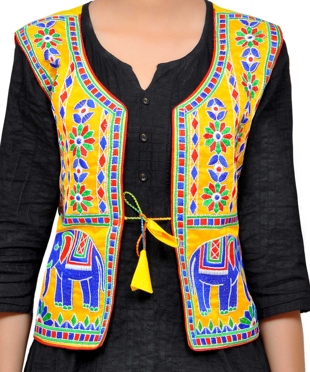 Dupion Silk Kutchi Embroidered Waist Length Jacket/Koti/Shrug (Circus) - MJK-CIRCUS05