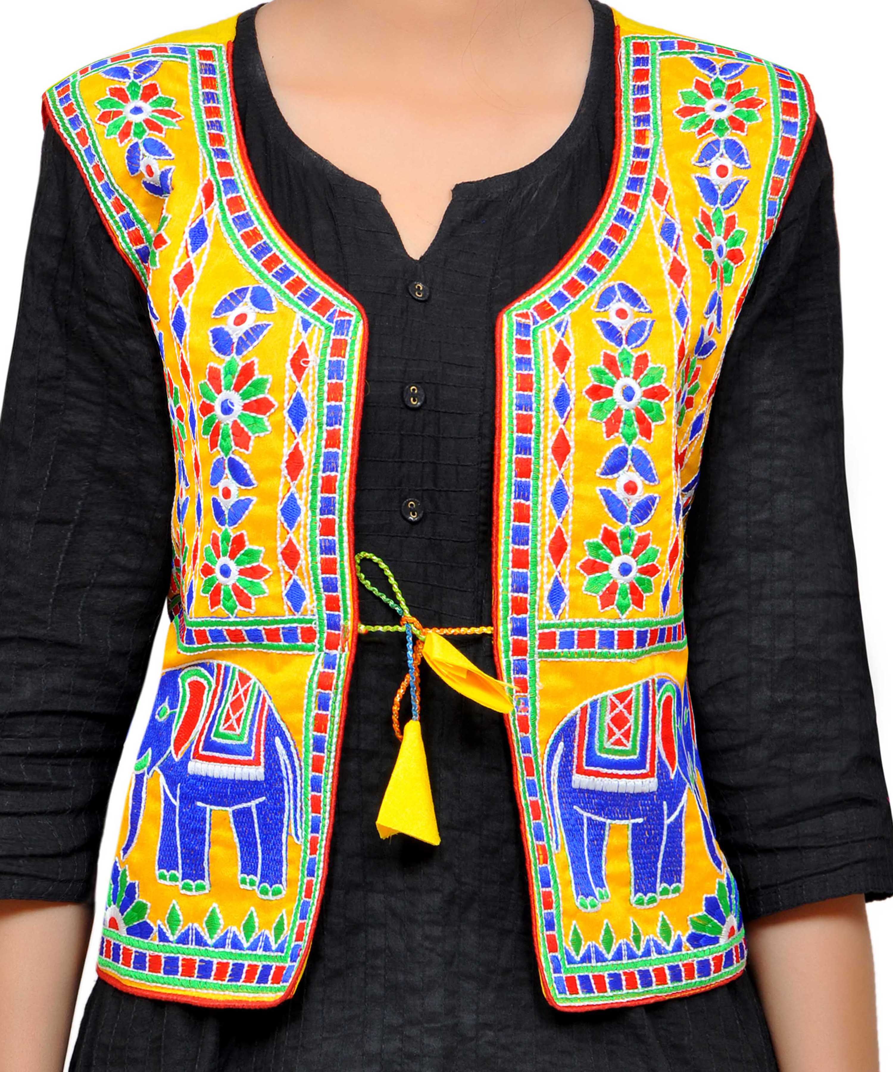 Dupion Silk Kutchi Embroidered Waist Length Jacket/Koti/Shrug (Circus) - MJK-CIRCUS05