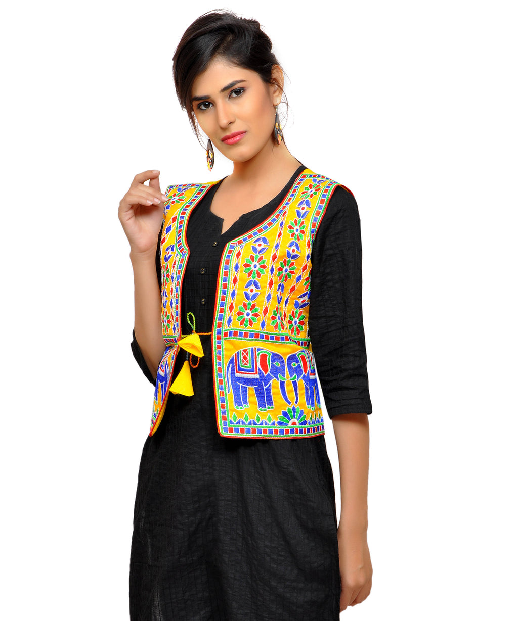 Dupion Silk Kutchi Embroidered Waist Length Jacket/Koti/Shrug (Circus) - MJK-CIRCUS05