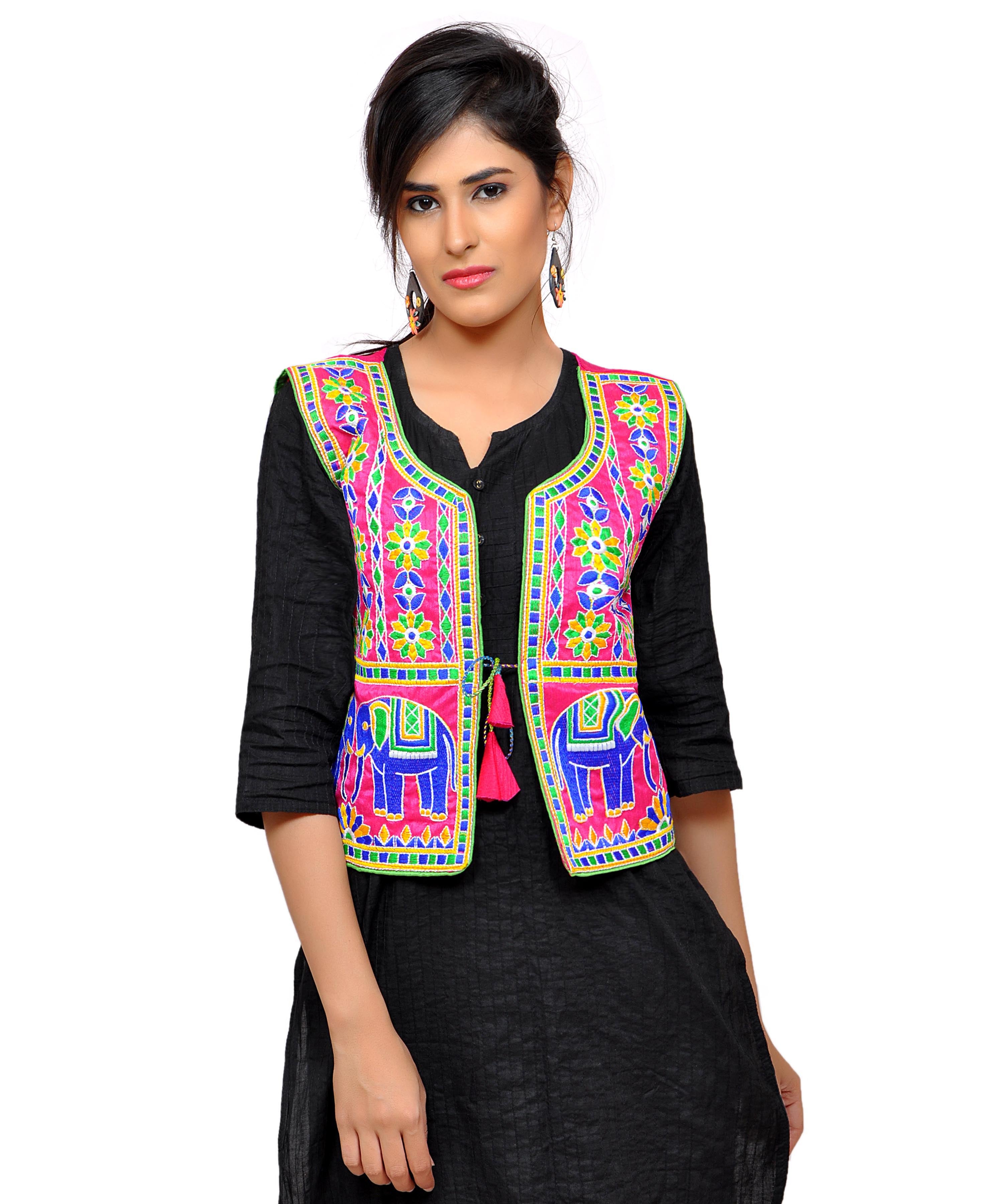 Dupion Silk Kutchi Embroidered Waist Length Jacket/Koti/Shrug (Circus) - MJK-CIRCUS06