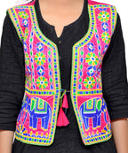 Dupion Silk Kutchi Embroidered Waist Length Jacket/Koti/Shrug (Circus) - MJK-CIRCUS06