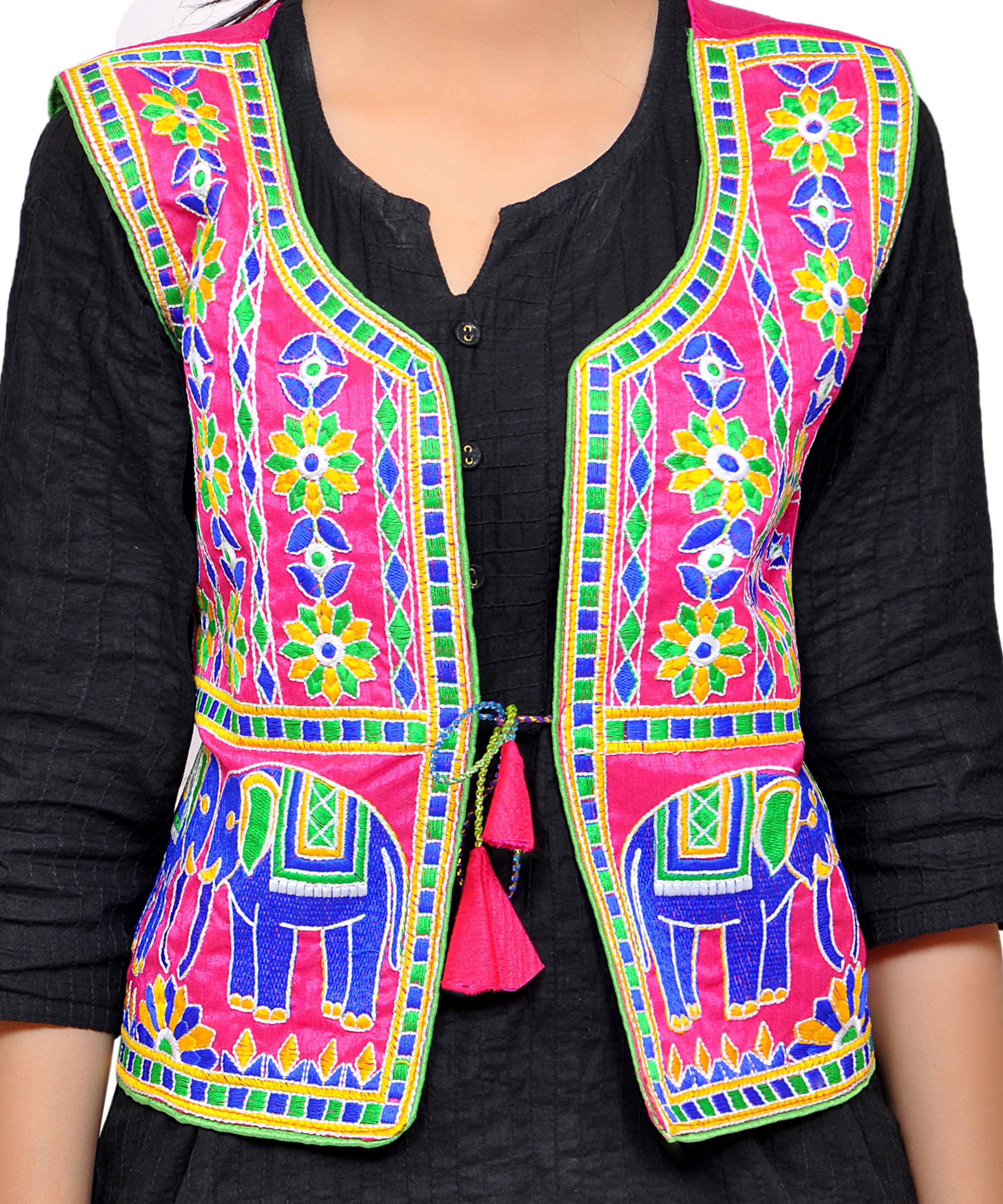 Dupion Silk Kutchi Embroidered Waist Length Jacket/Koti/Shrug (Circus) - MJK-CIRCUS06
