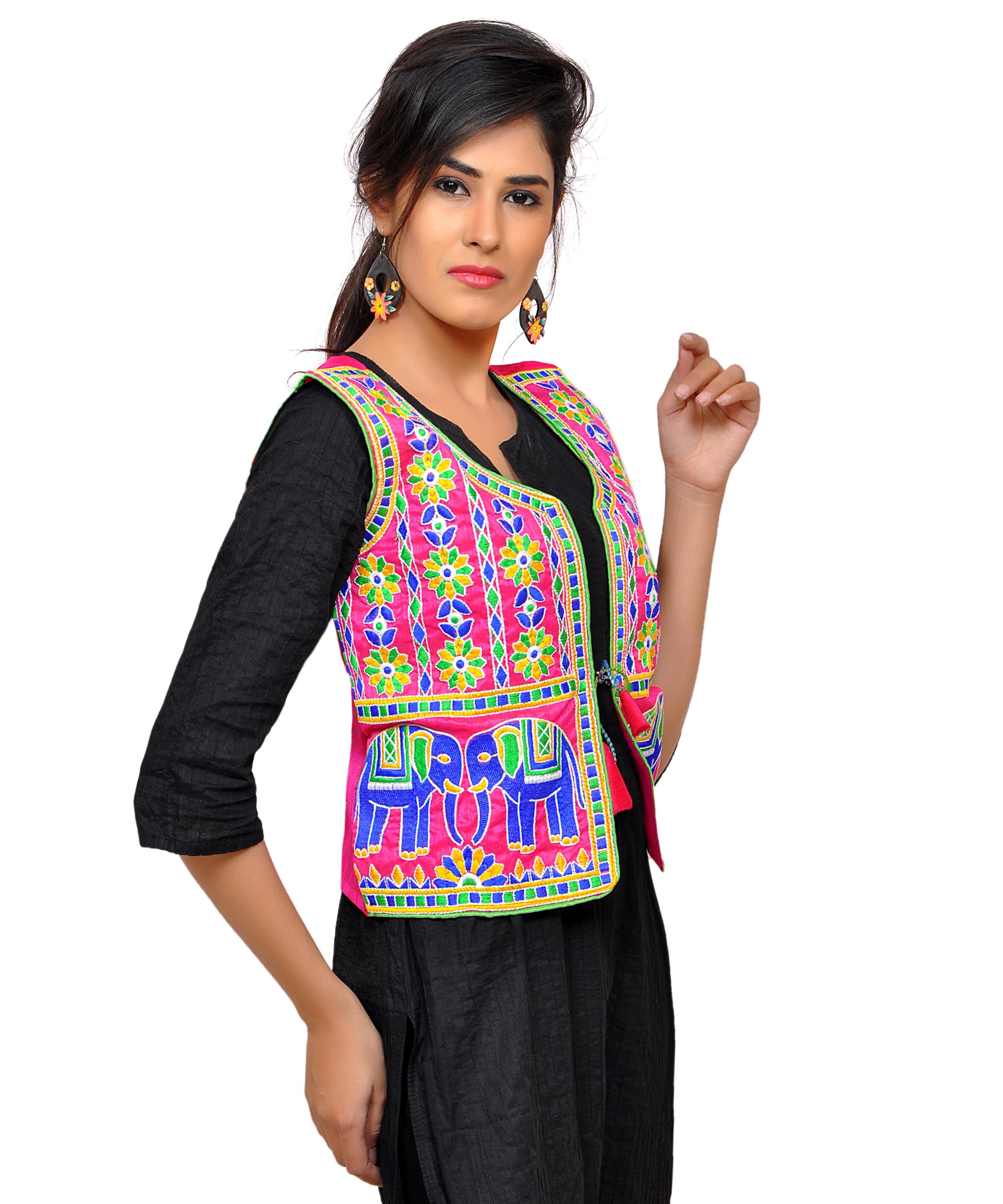 Dupion Silk Kutchi Embroidered Waist Length Jacket/Koti/Shrug (Circus) - MJK-CIRCUS06